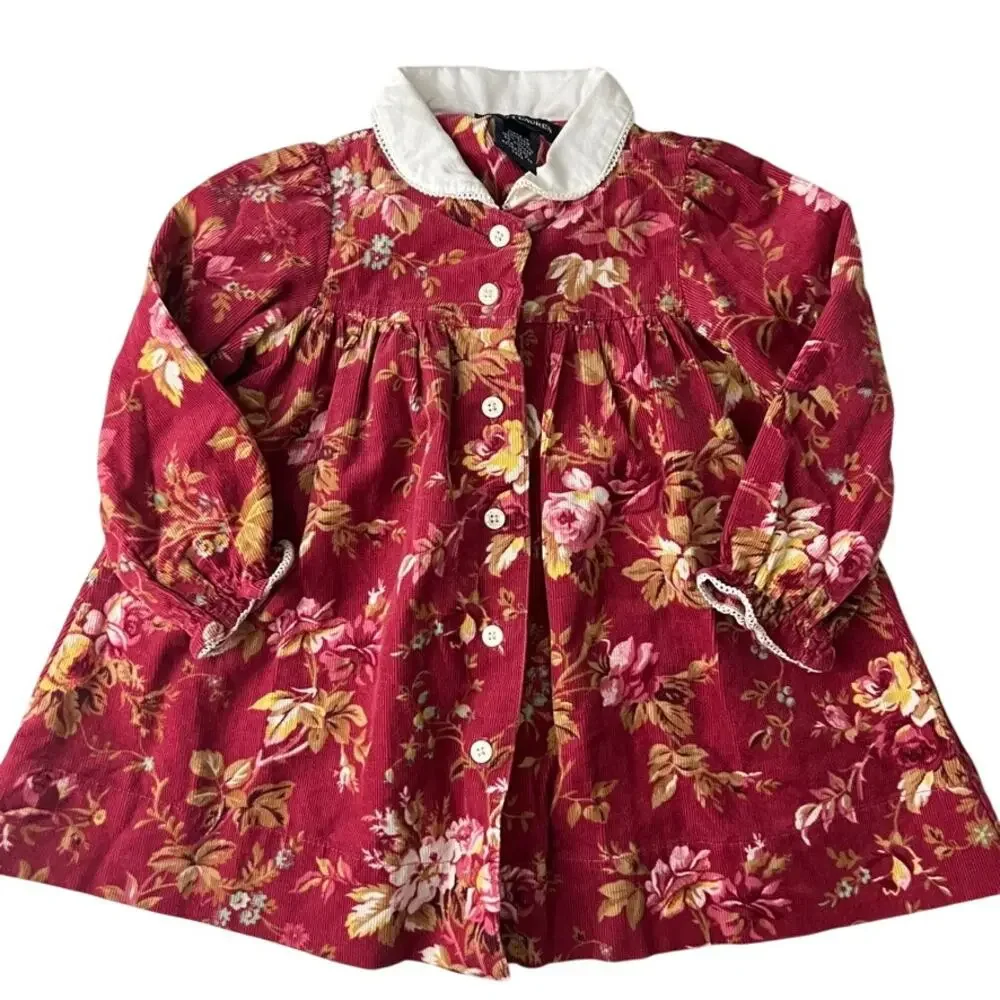 Ralph Lauren Floral Corduroy Floral  Dress‎ Baby Girls 6-12 Months